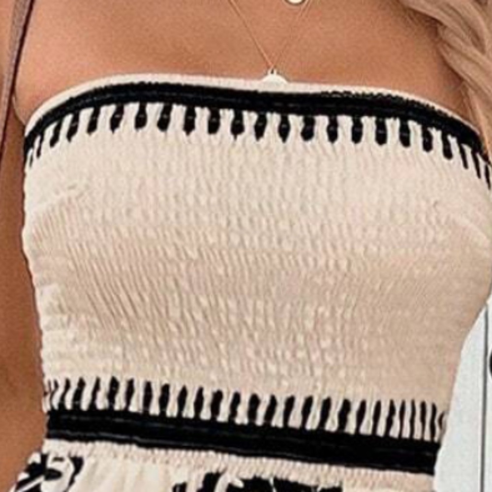 BellanBlue Strapless Cream and Black Jumpsuit - Picture 9 of 13